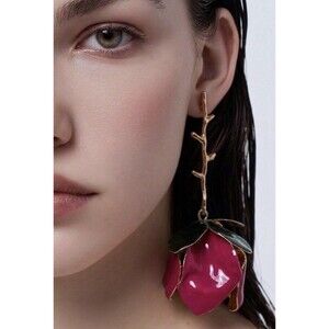 Zara Pink Rose Drop Earrings Statement Gold Thorn Vine Floral Dangle Rare HTF